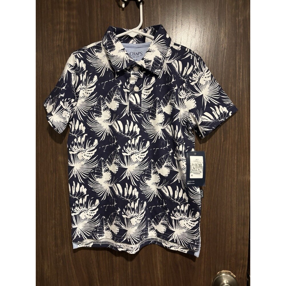 Chaps Boys Allover Print Short Sleeve Cotton Polo Shirt, Size 6-7